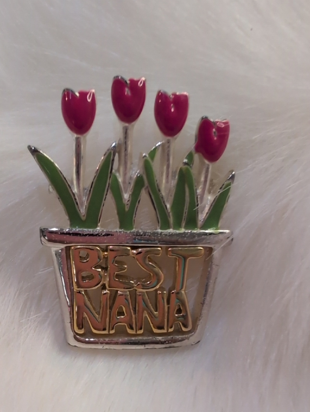 Best Nana Tulip Pin - Gold Tone With Pink & Green Enamel